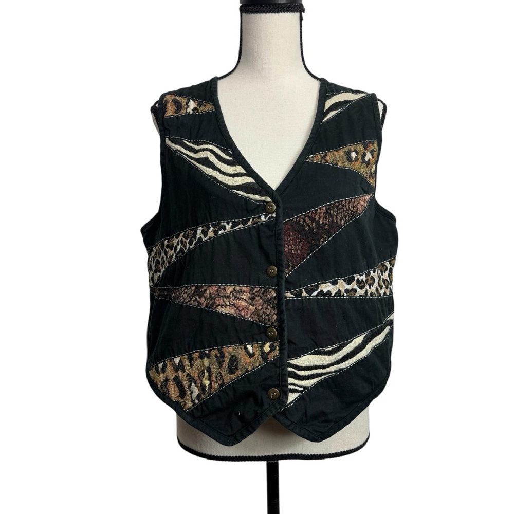 Dressbarn Wearable Art Animal Print Patchwork Vest Large